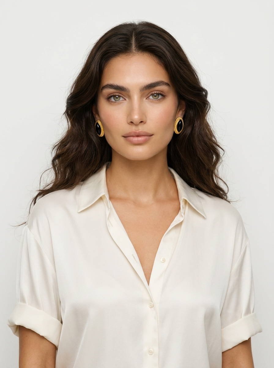Black Stone Gold Stud Earrings