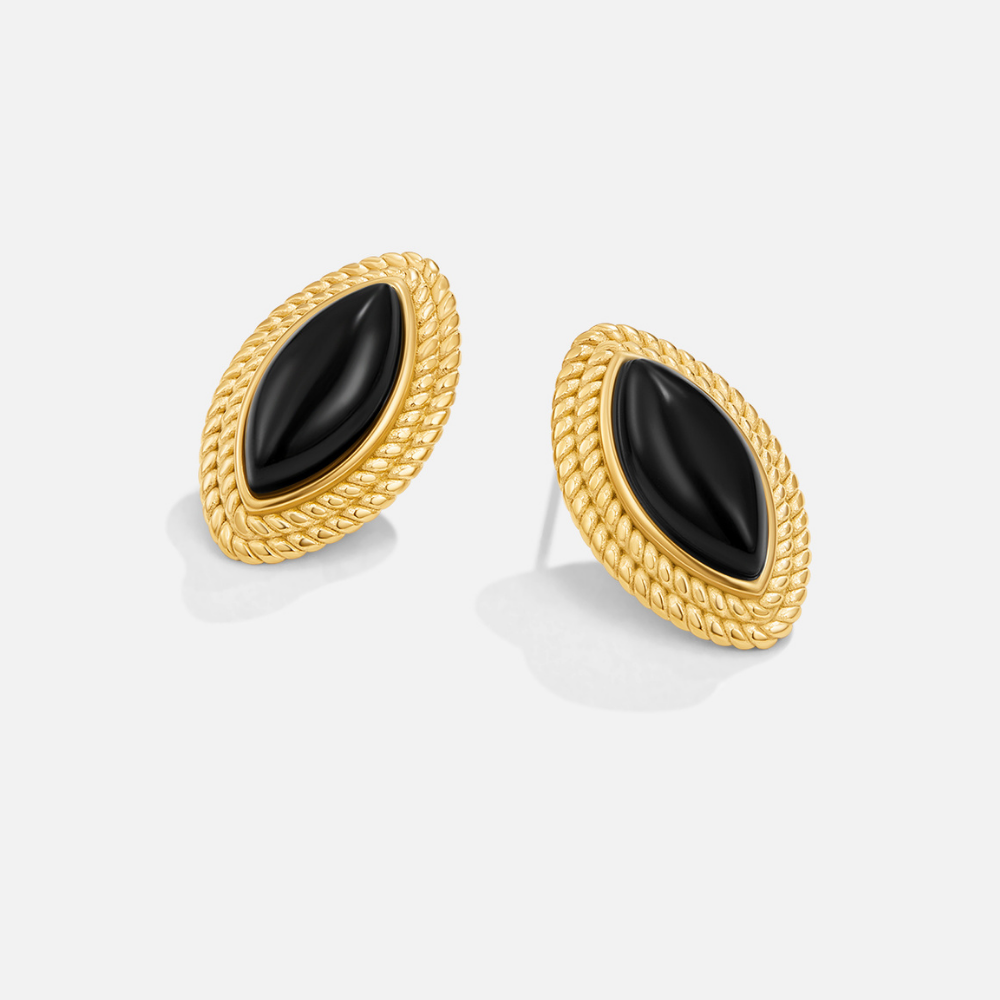 Black Stone Gold Stud Earrings