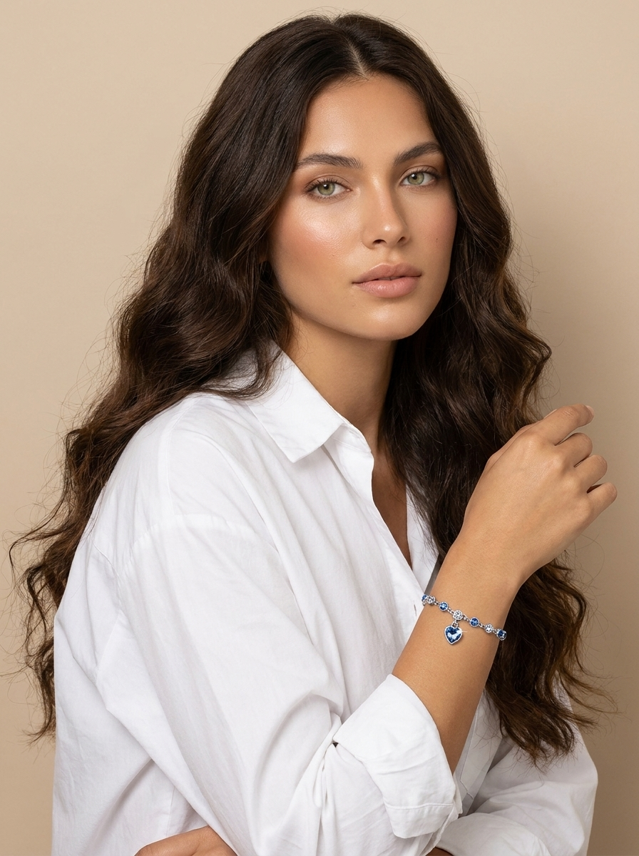 Blue Crystal Heart Bracelet