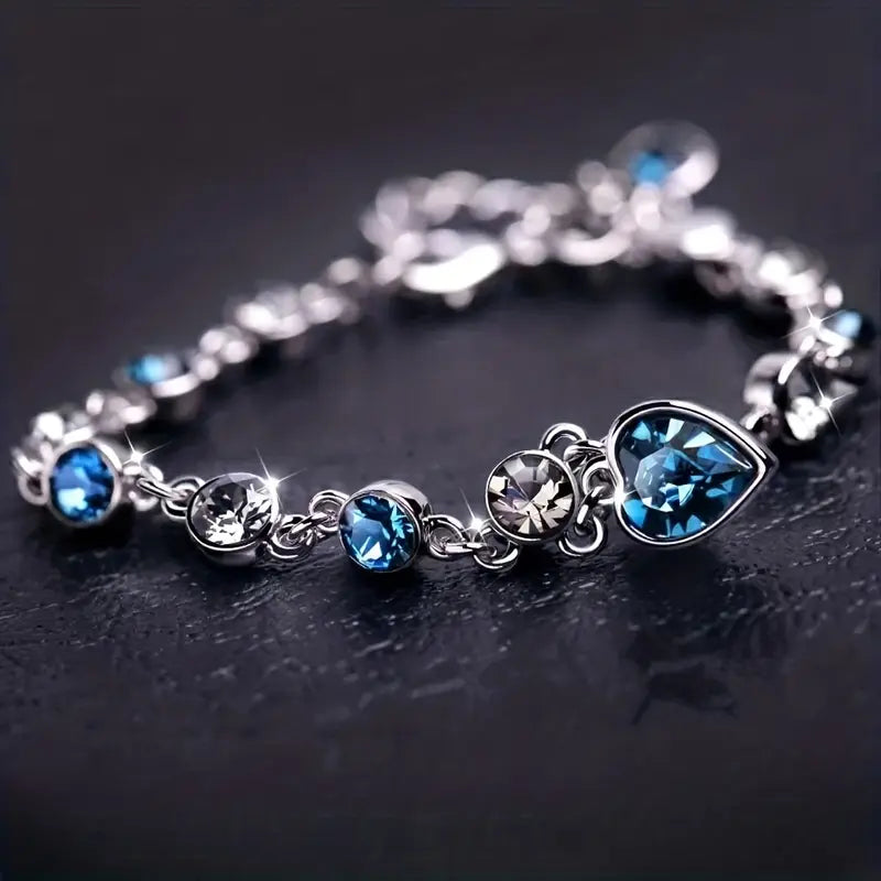 Blue Crystal Heart Bracelet