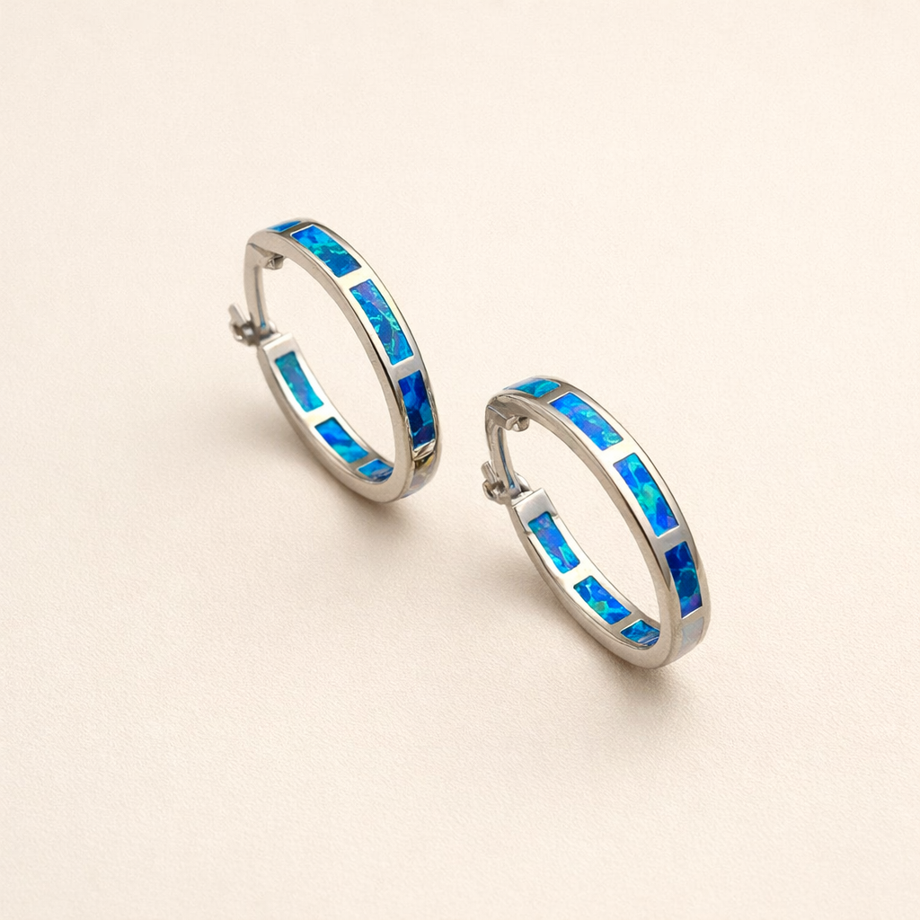 Blue Inlay Hoop Earrings
