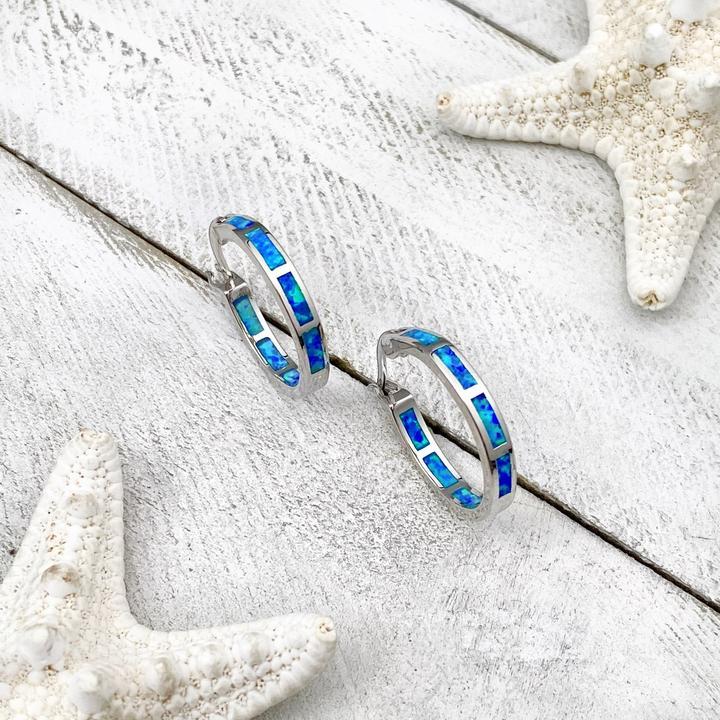 Blue Inlay Hoop Earrings