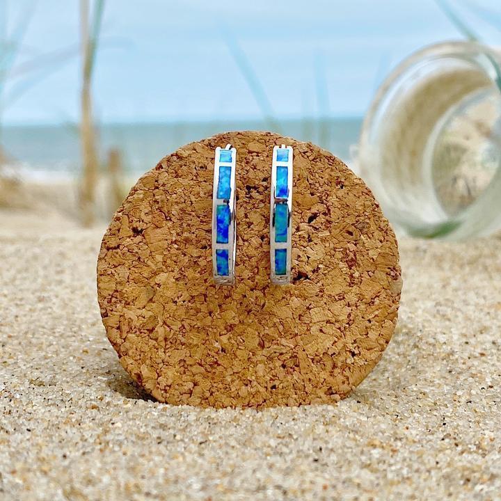 Blue Inlay Hoop Earrings