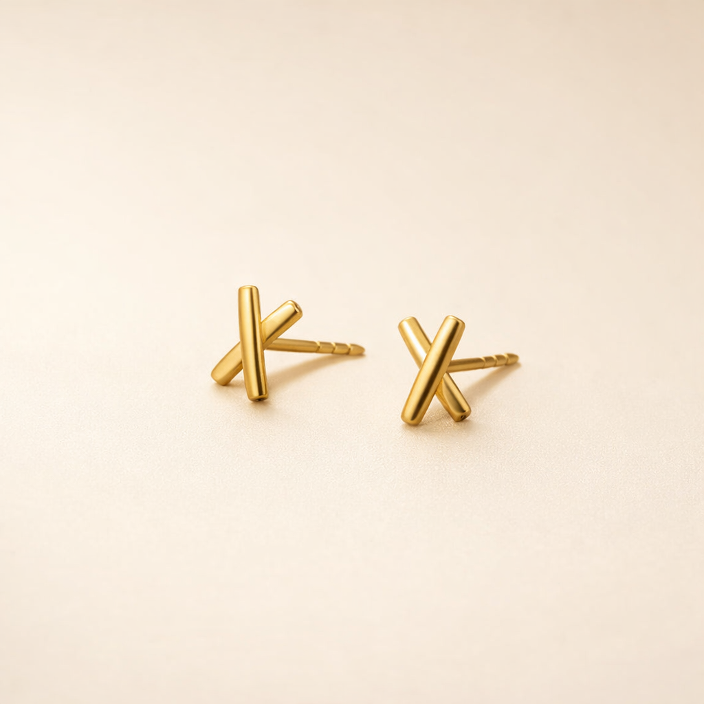 Cross Bar Gold Stud Earrings