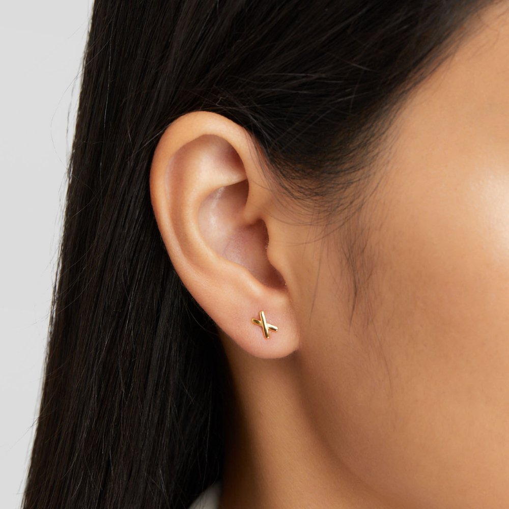 Cross Bar Gold Stud Earrings