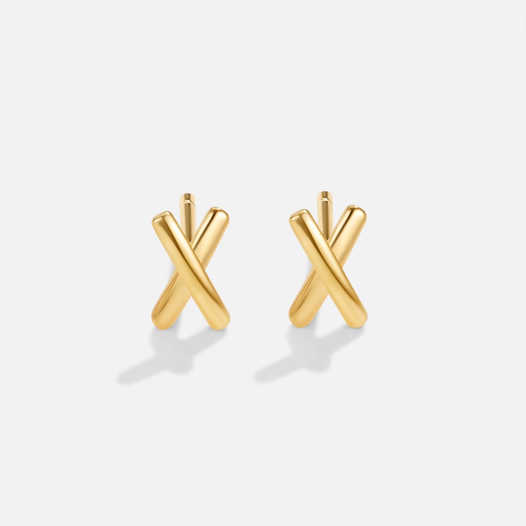 Cross Bar Gold Stud Earrings