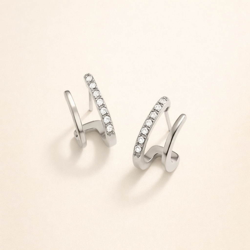 Crystal Double Curve Stud Earrings