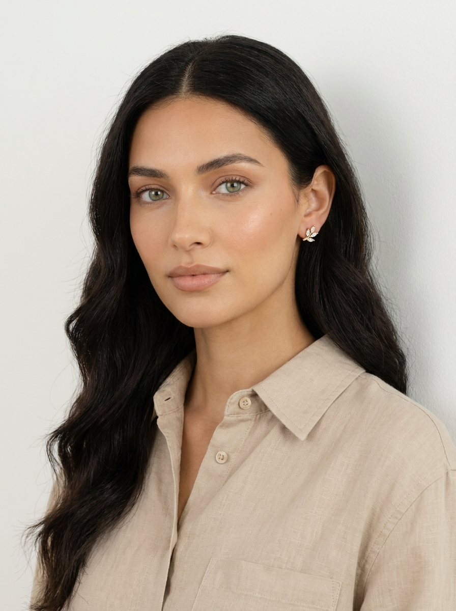 Crystal Leaf Gold Stud Earrings
