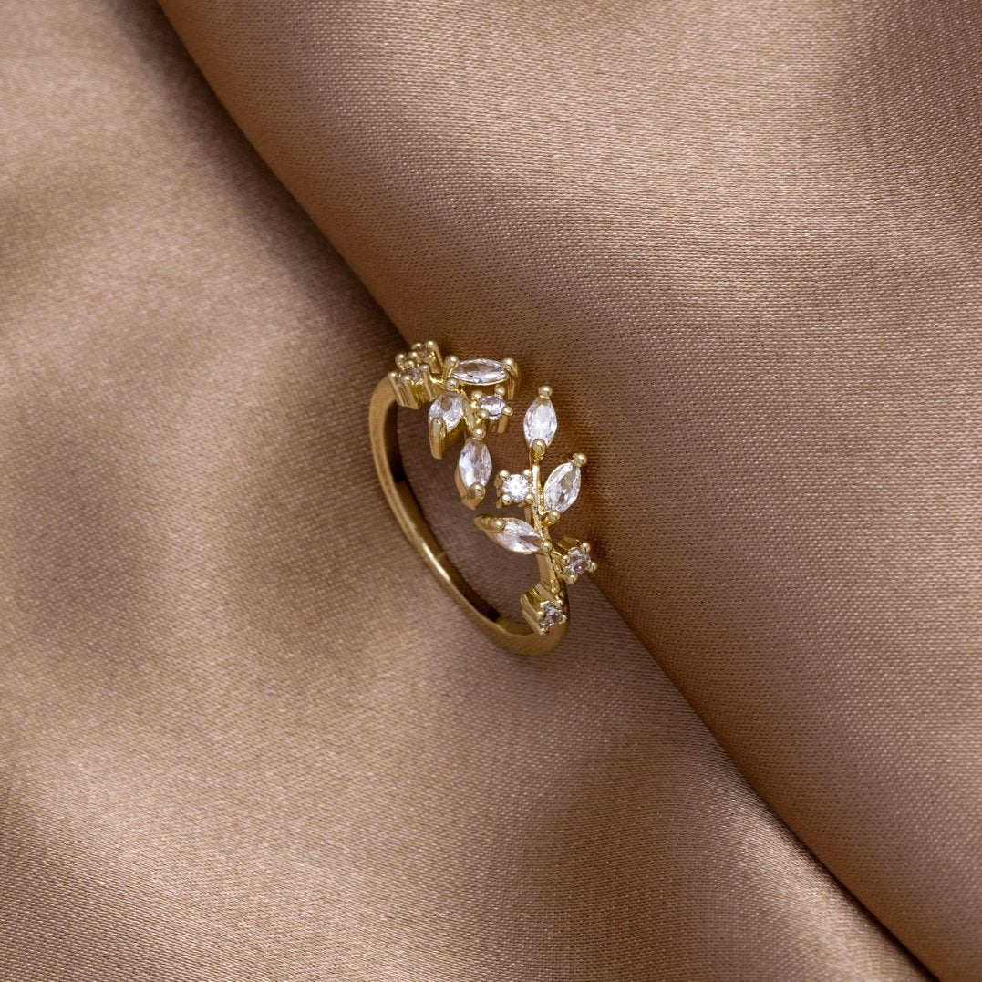 Crystal Leaf Vine Ring