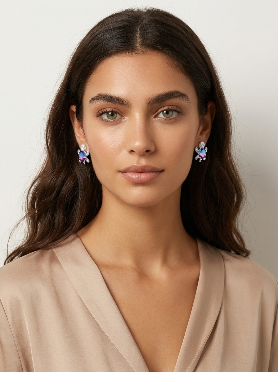 Crystal Turtle Stud Earrings