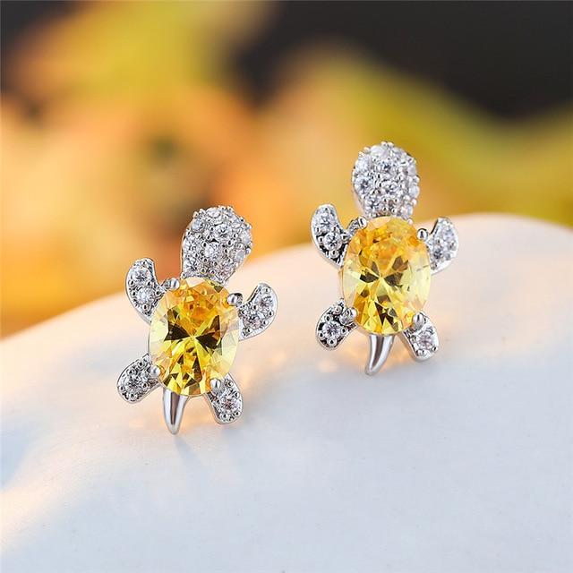 Crystal Turtle Stud Earrings