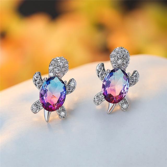 Crystal Turtle Stud Earrings
