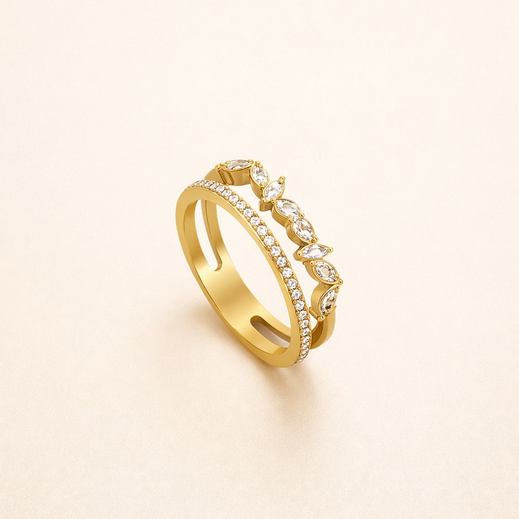 Double Crystal Band Ring