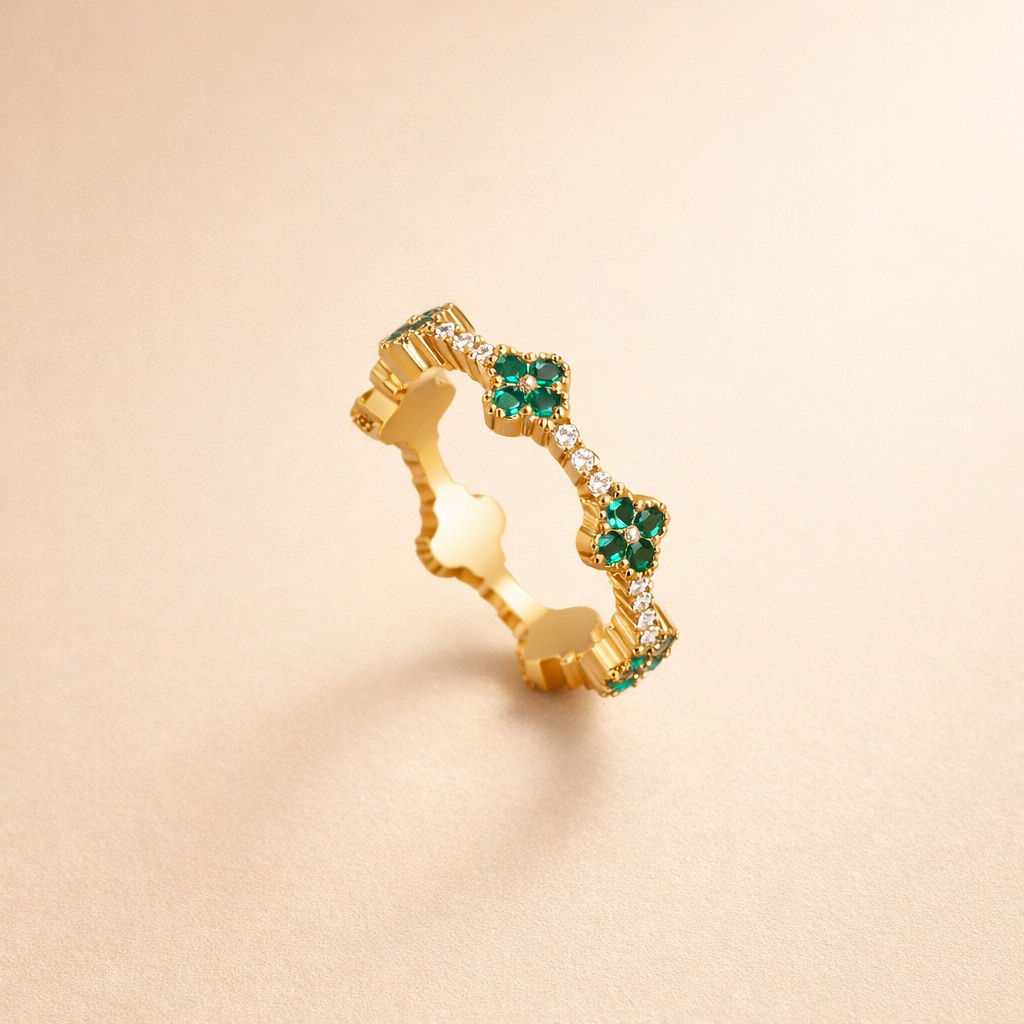 Emerald Clover Eternity Ring
