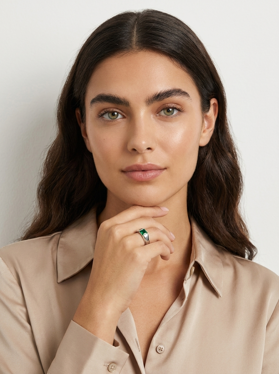 Emerald Solitaire Band Ring