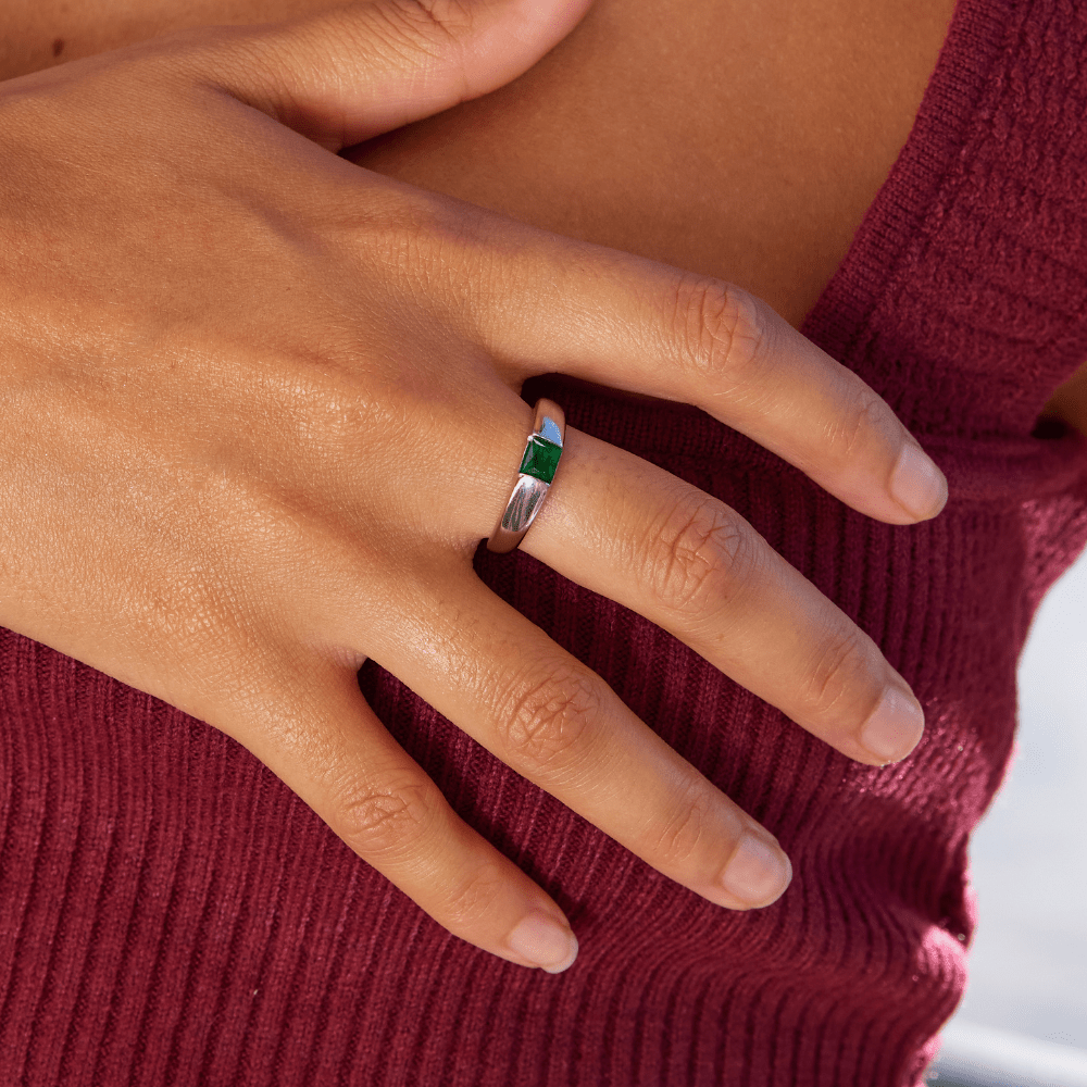Emerald Solitaire Band Ring