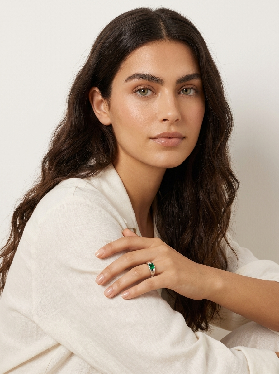 Emerald Solitaire Ring - Vivienne