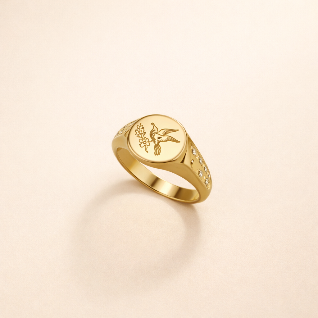 Engraved Signet Gold Ring
