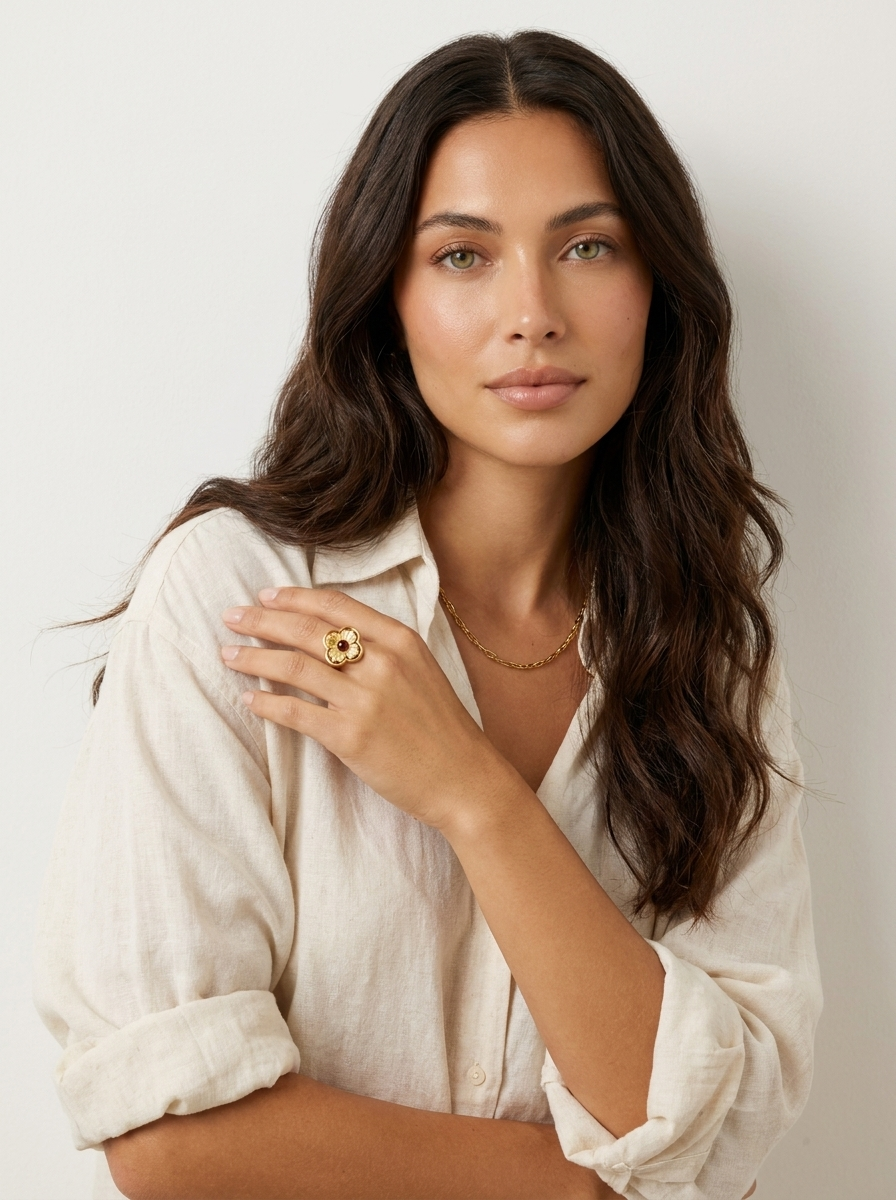 Floral Adjustable Gold Ring