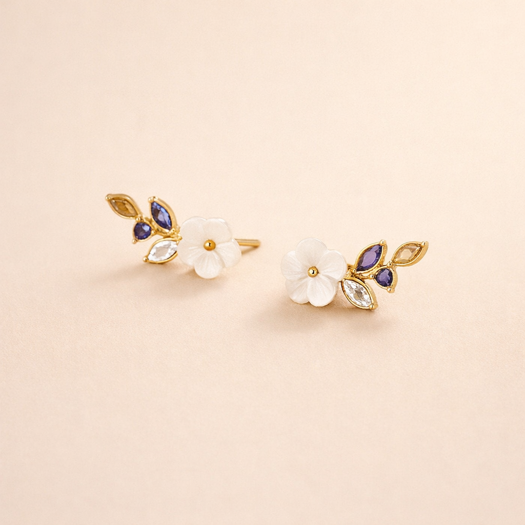 Floral Crystal Stud Earrings