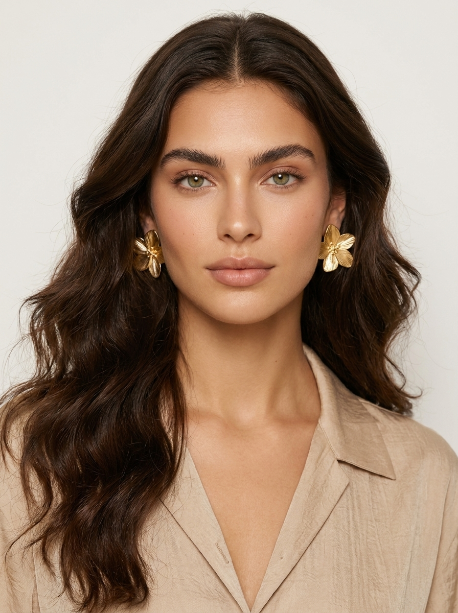 Floral Gold Stud Earrings