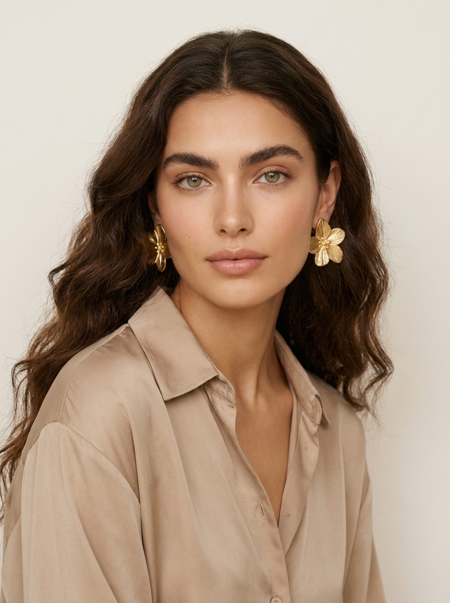 Floral Gold Stud Earrings