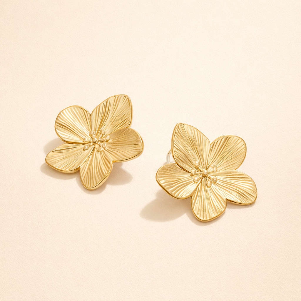 Floral Gold Stud Earrings