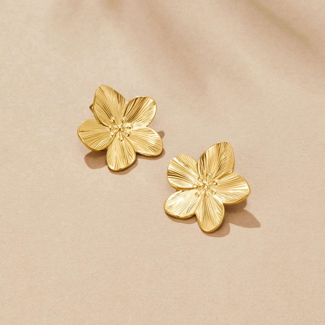 Floral Gold Stud Earrings