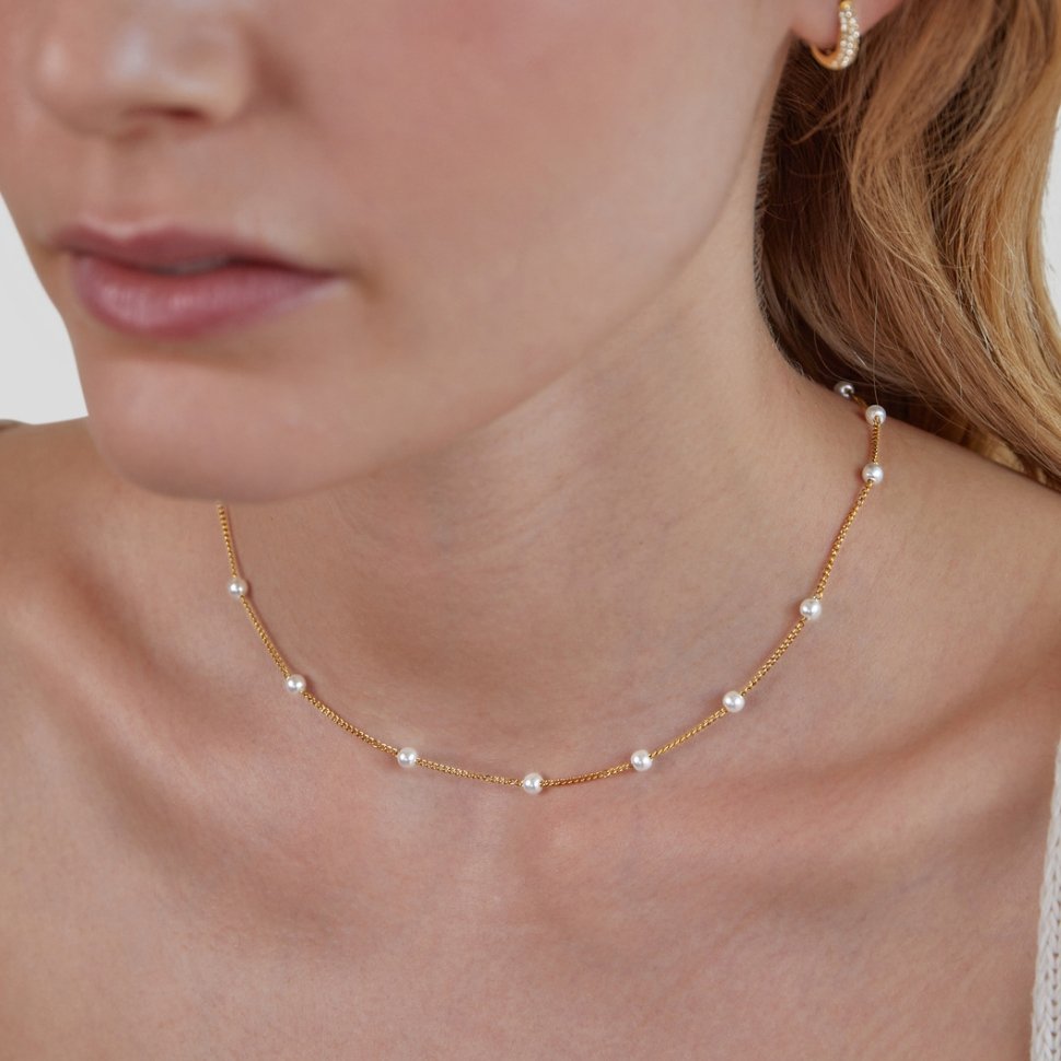 Gold Pearl Chain Necklace
