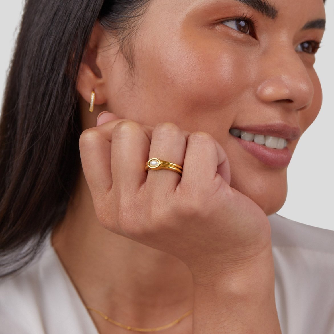 Gold Pearl Signet Ring