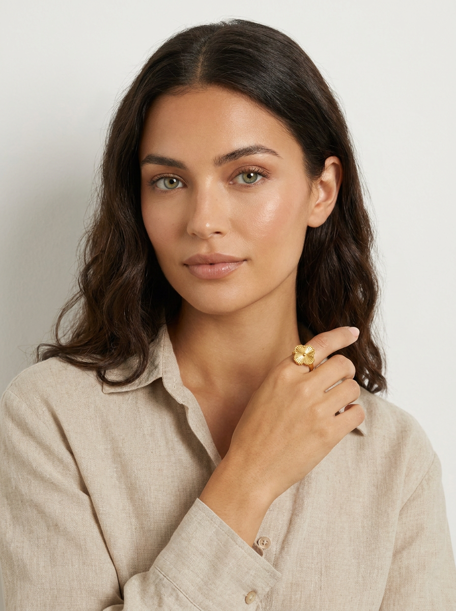 Golden Floral Adjustable Ring