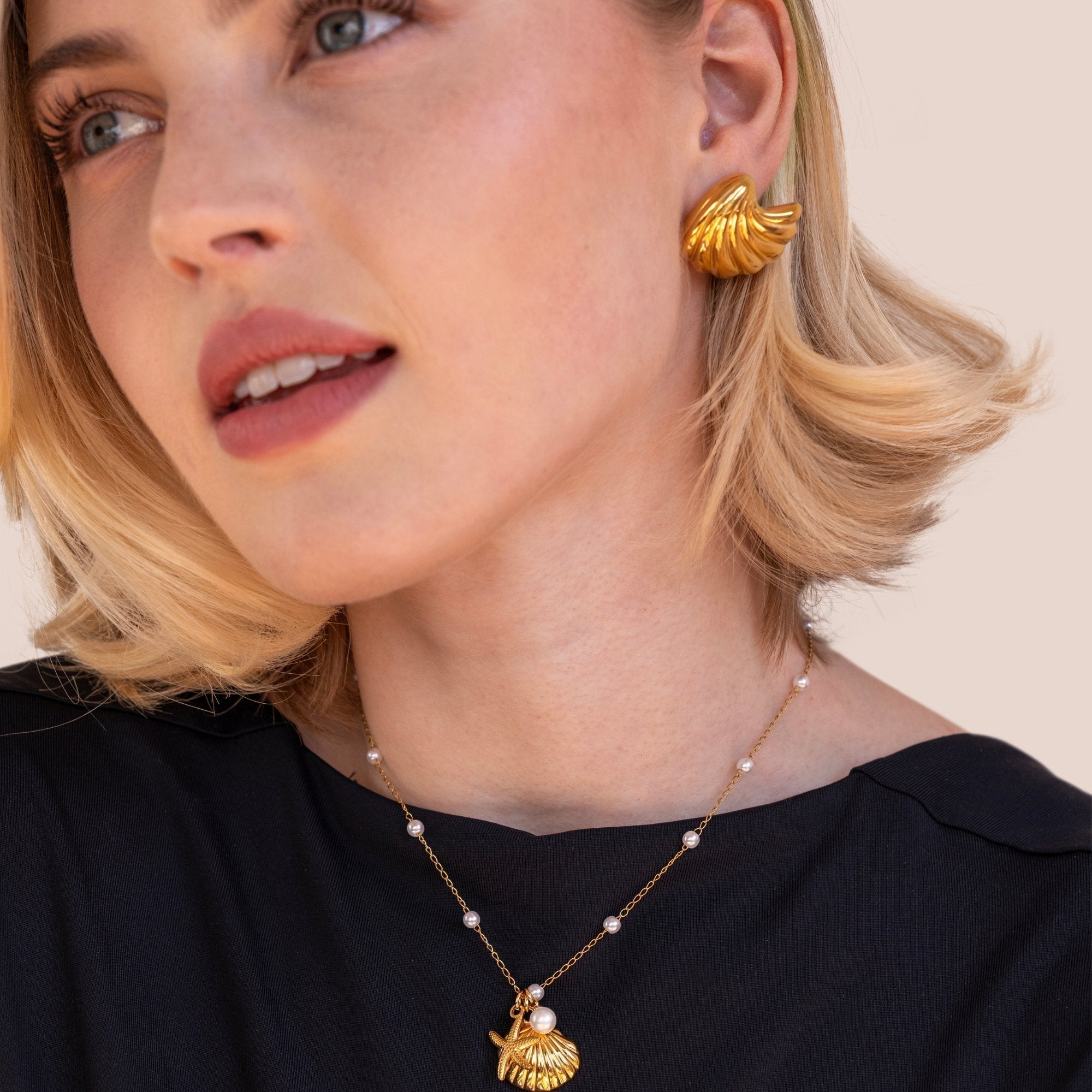 Golden Seashell Stud Earrings