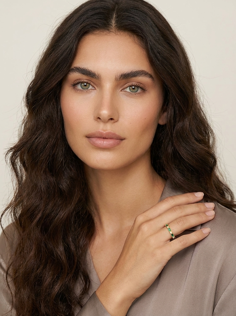 Green Crystal Band Ring
