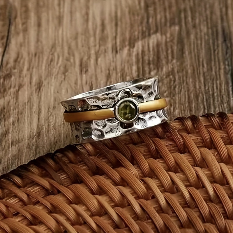 Hammered Two-Tone Gemstone Ring - Elowen