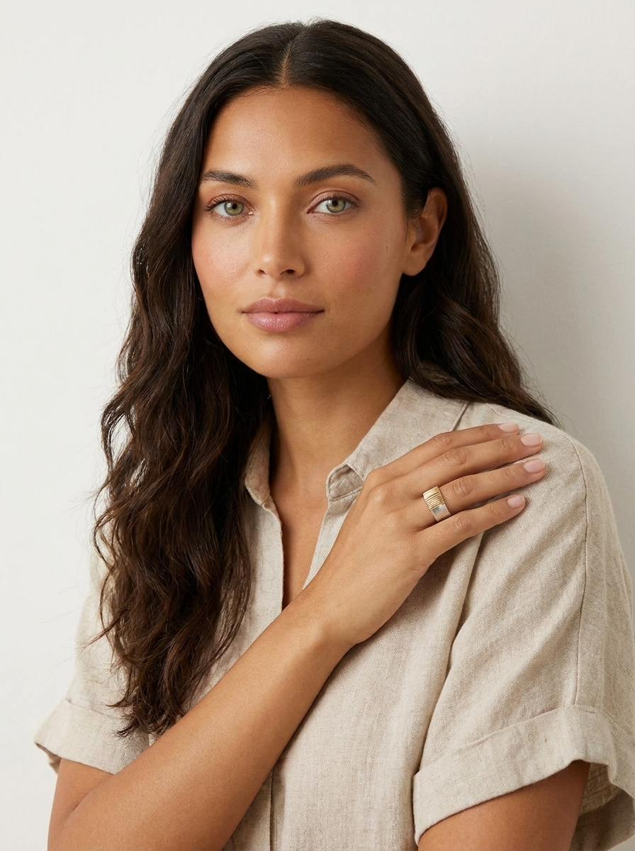 Hammered Two-Tone Statement Ring - Elodie