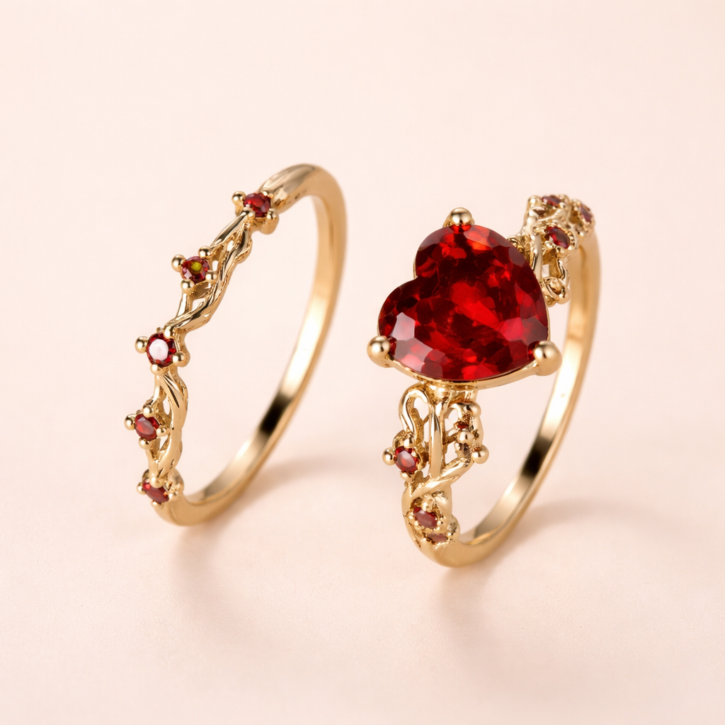 Heart Ruby Ring Set