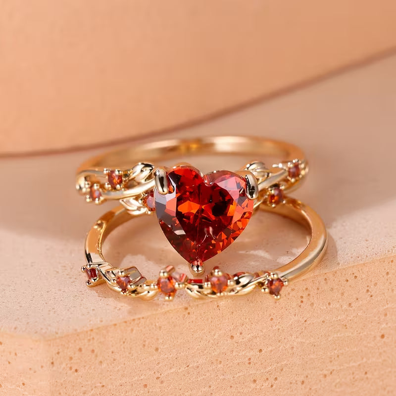 Heart Ruby Ring Set