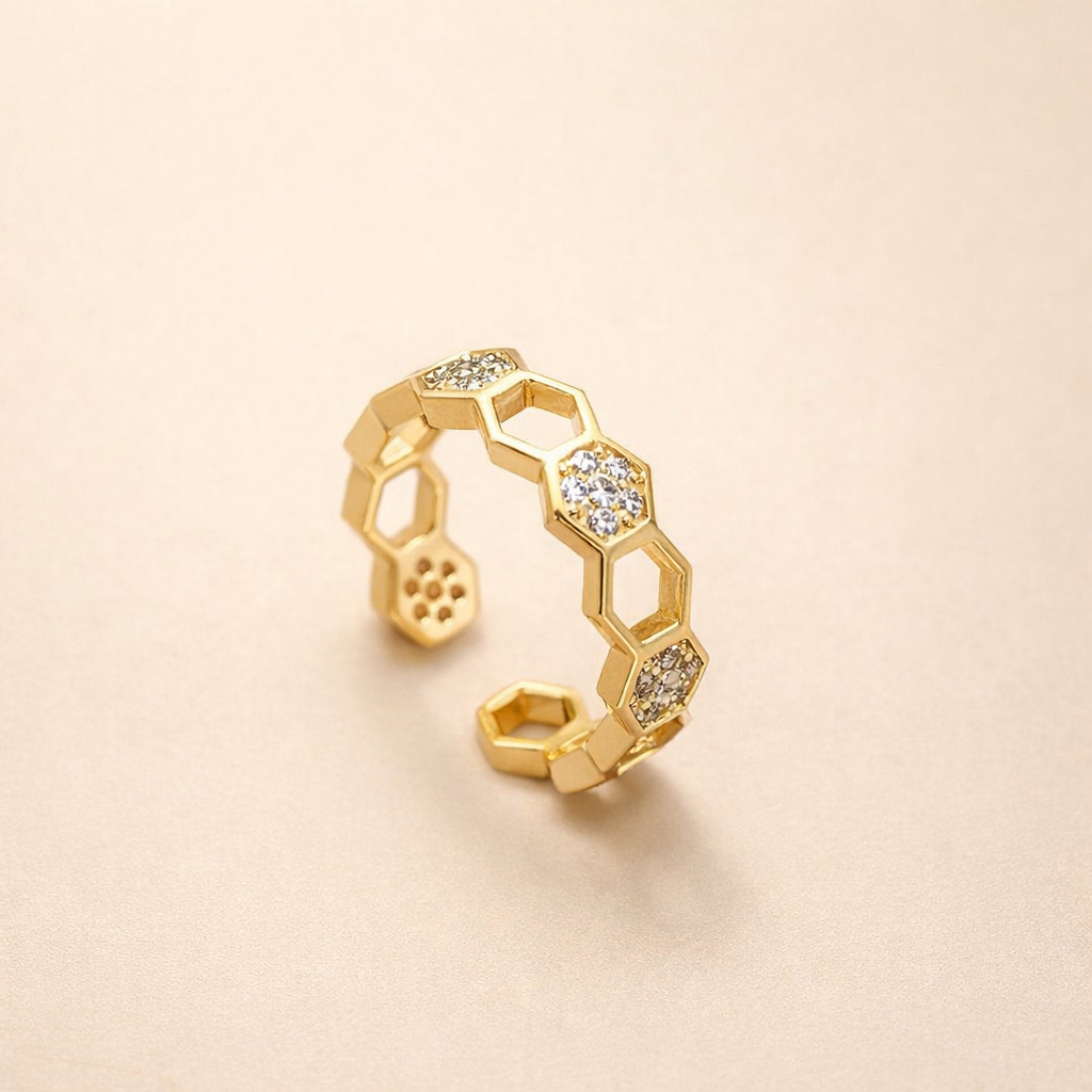 Honeycomb Crystal Open Ring