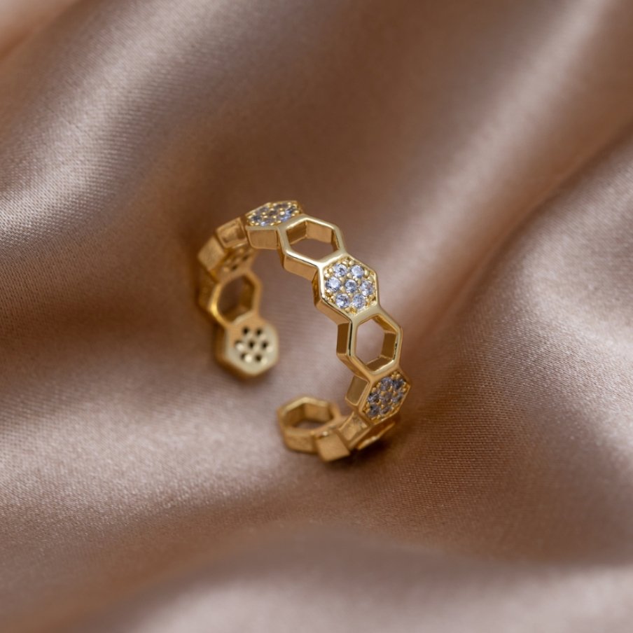 Honeycomb Crystal Open Ring