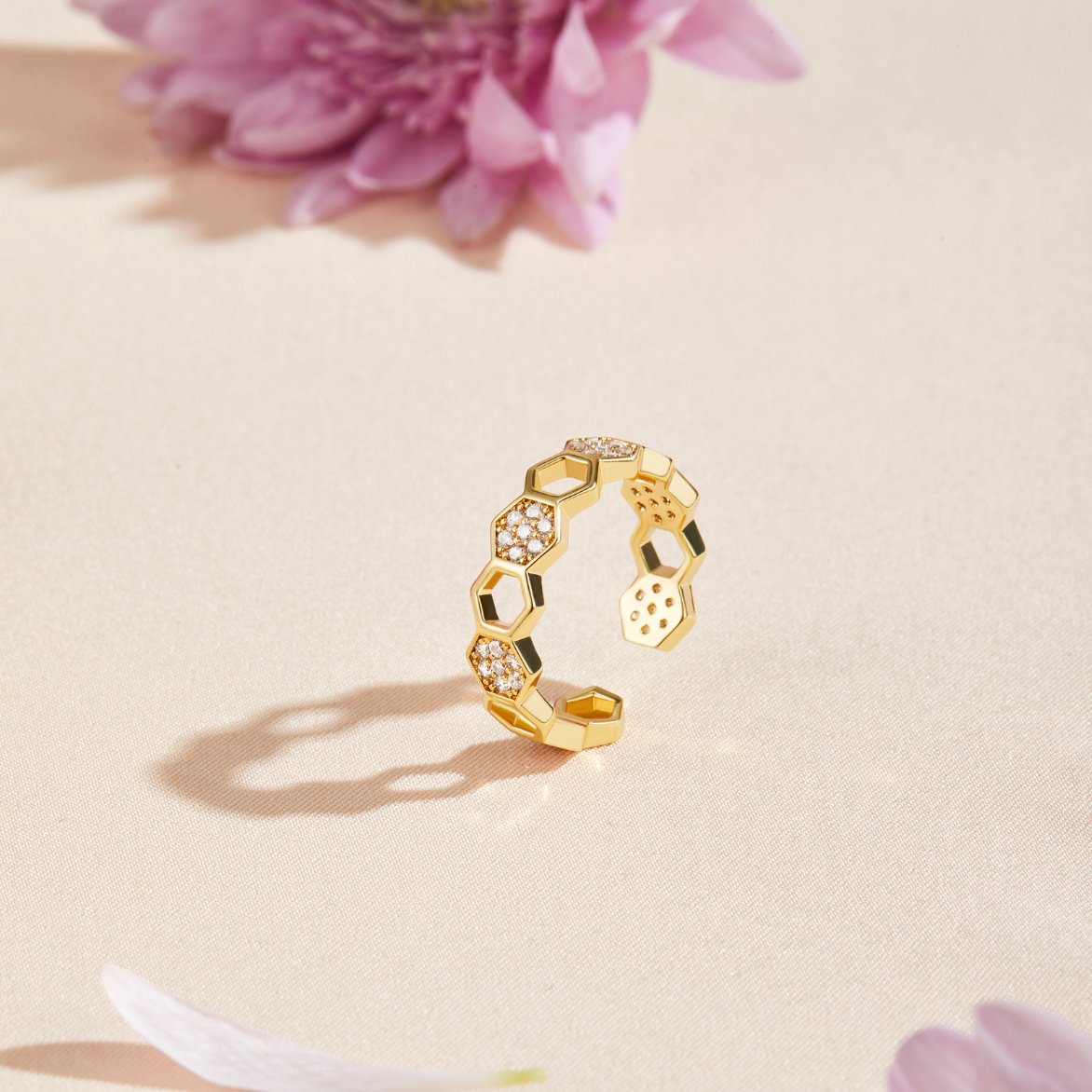 Honeycomb Crystal Open Ring
