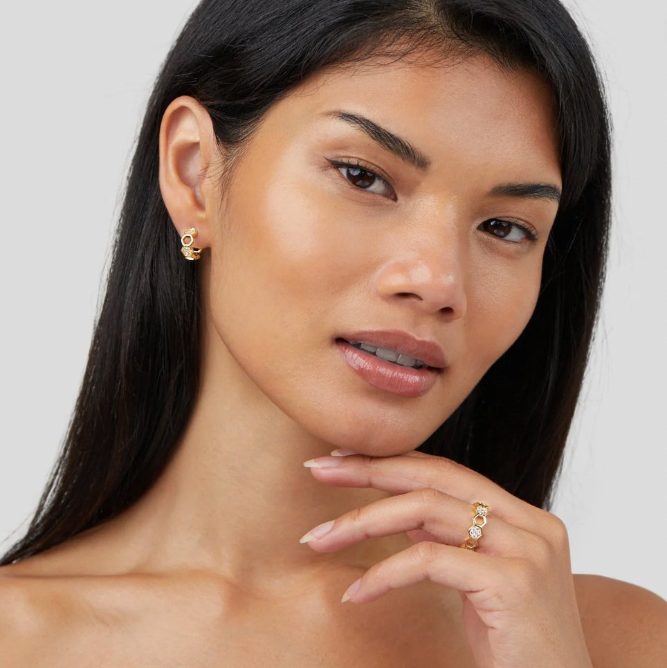 Honeycomb Crystal Open Ring