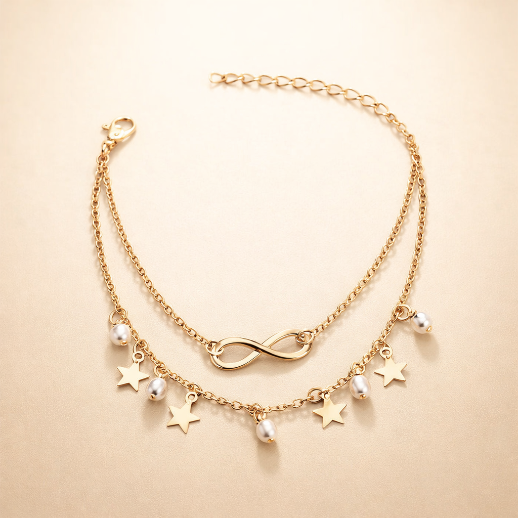 Infinity Pearl Charm Anklet