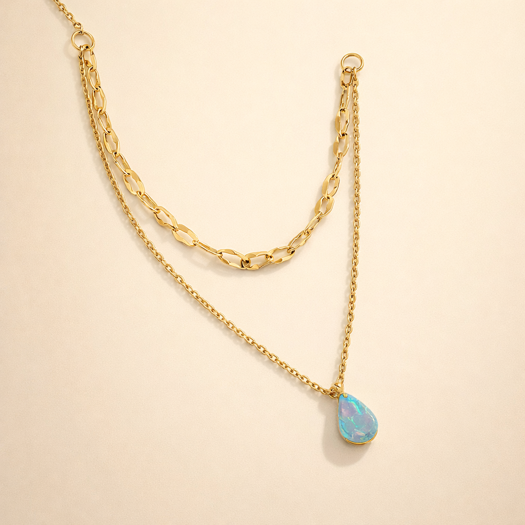 Layered Opal Drop Necklace