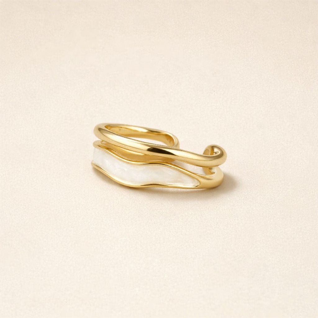 Layered Pearl Wave Ring