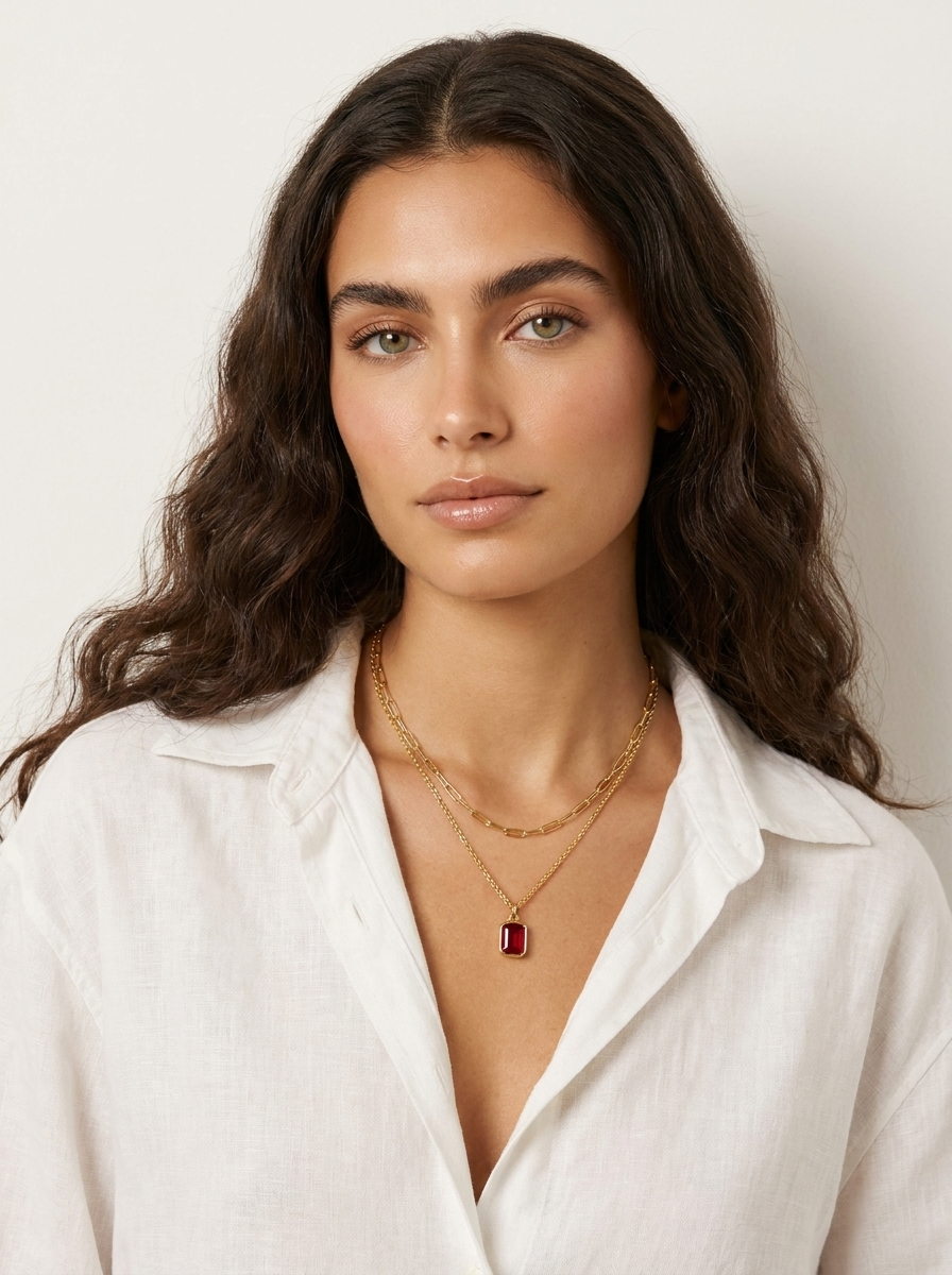 Layered Ruby Pendant Necklace