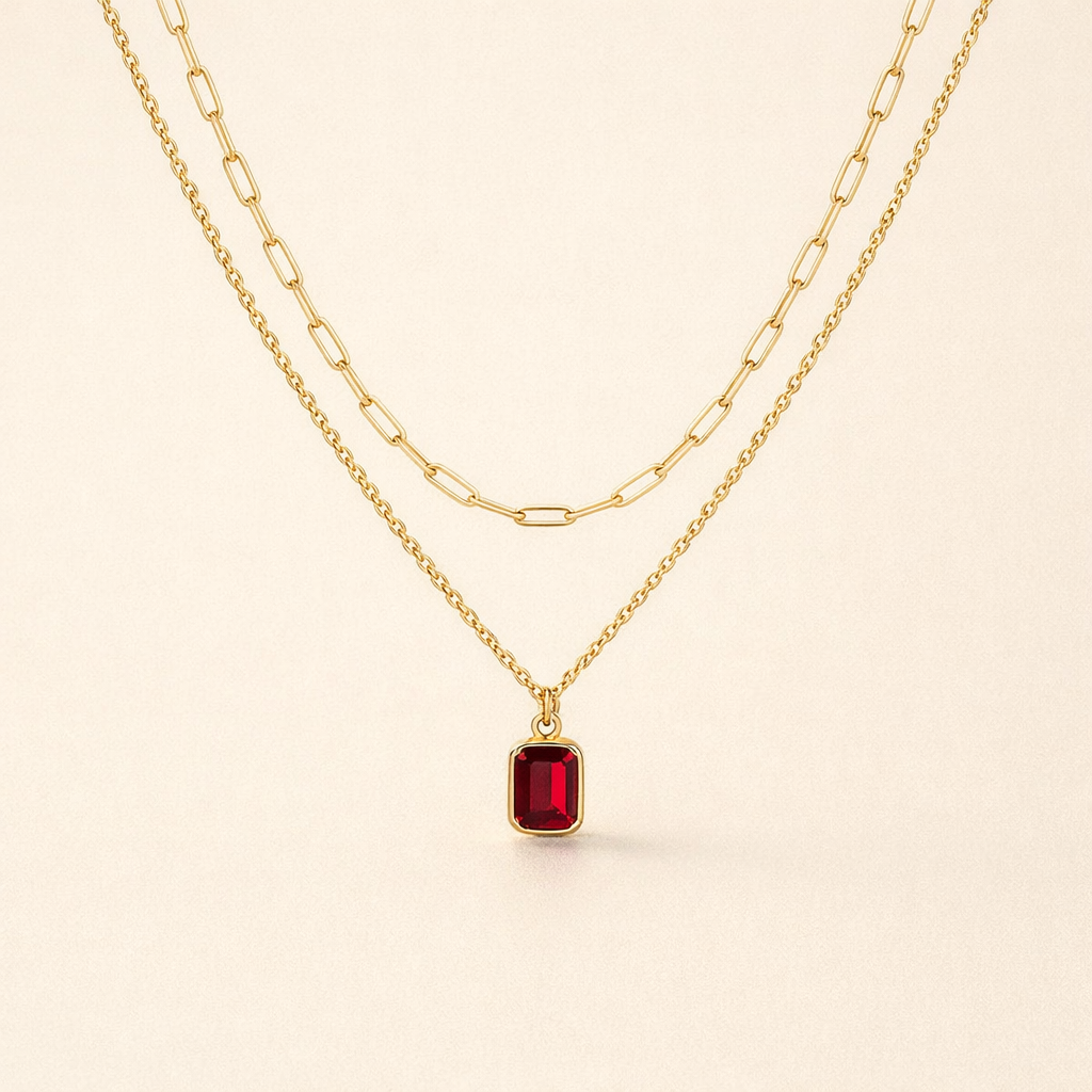 Layered Ruby Pendant Necklace