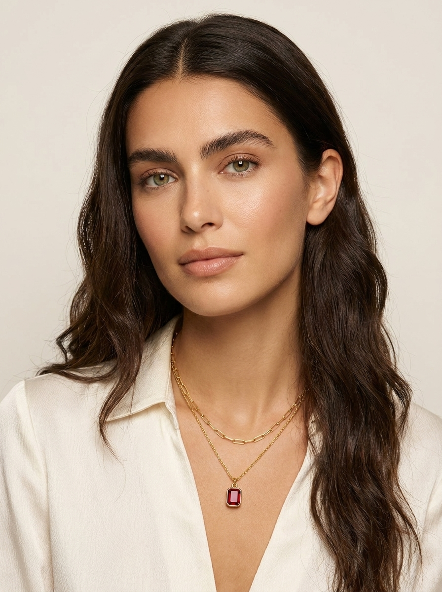 Layered Ruby Pendant Necklace