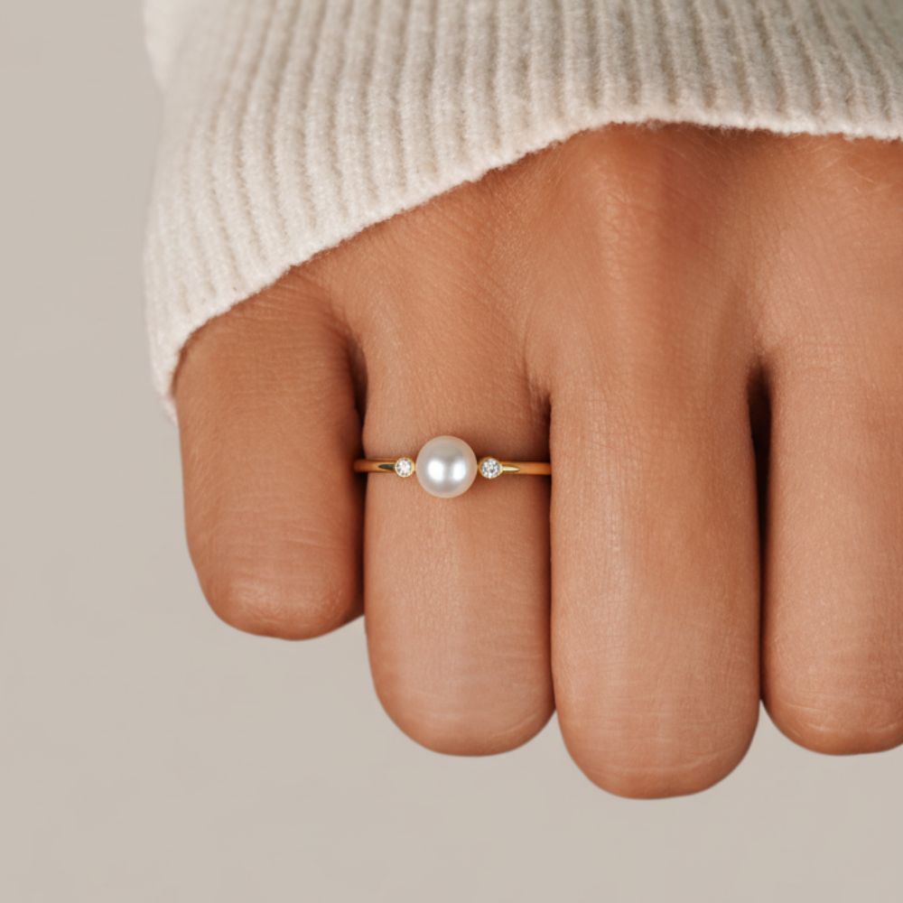 Pearl Crystal Gold Ring