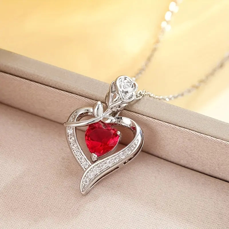 Rose Heart Crystal Necklace