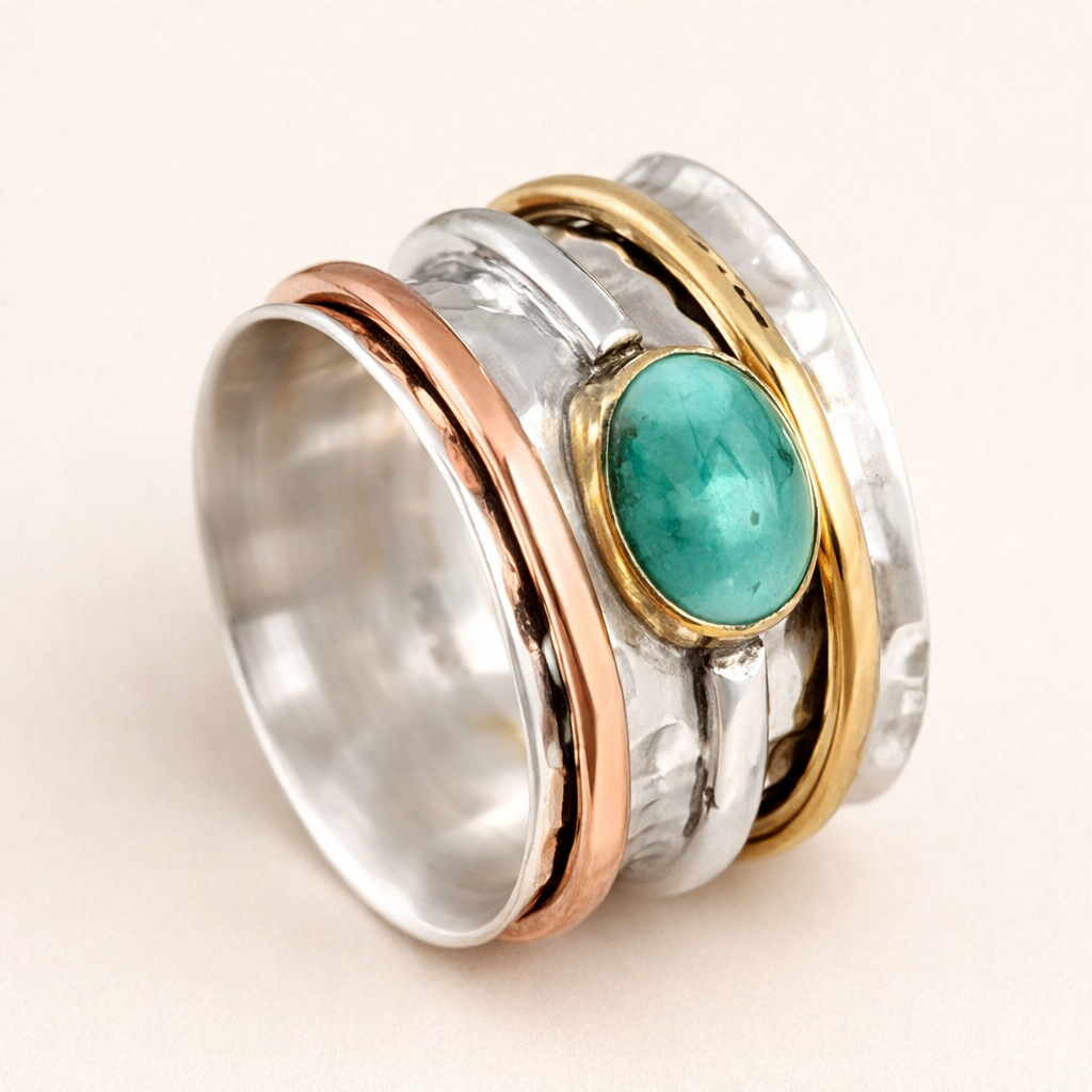 Rotating Three-Tone Gemstone Ring – Seraphine